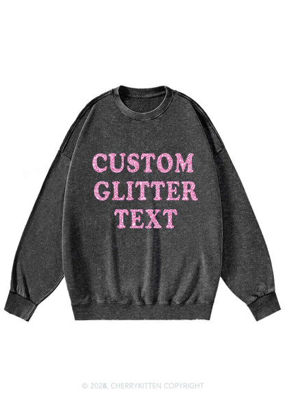 Custom Text Glitter Y2K Washed Sweatshirts Cherrykitten