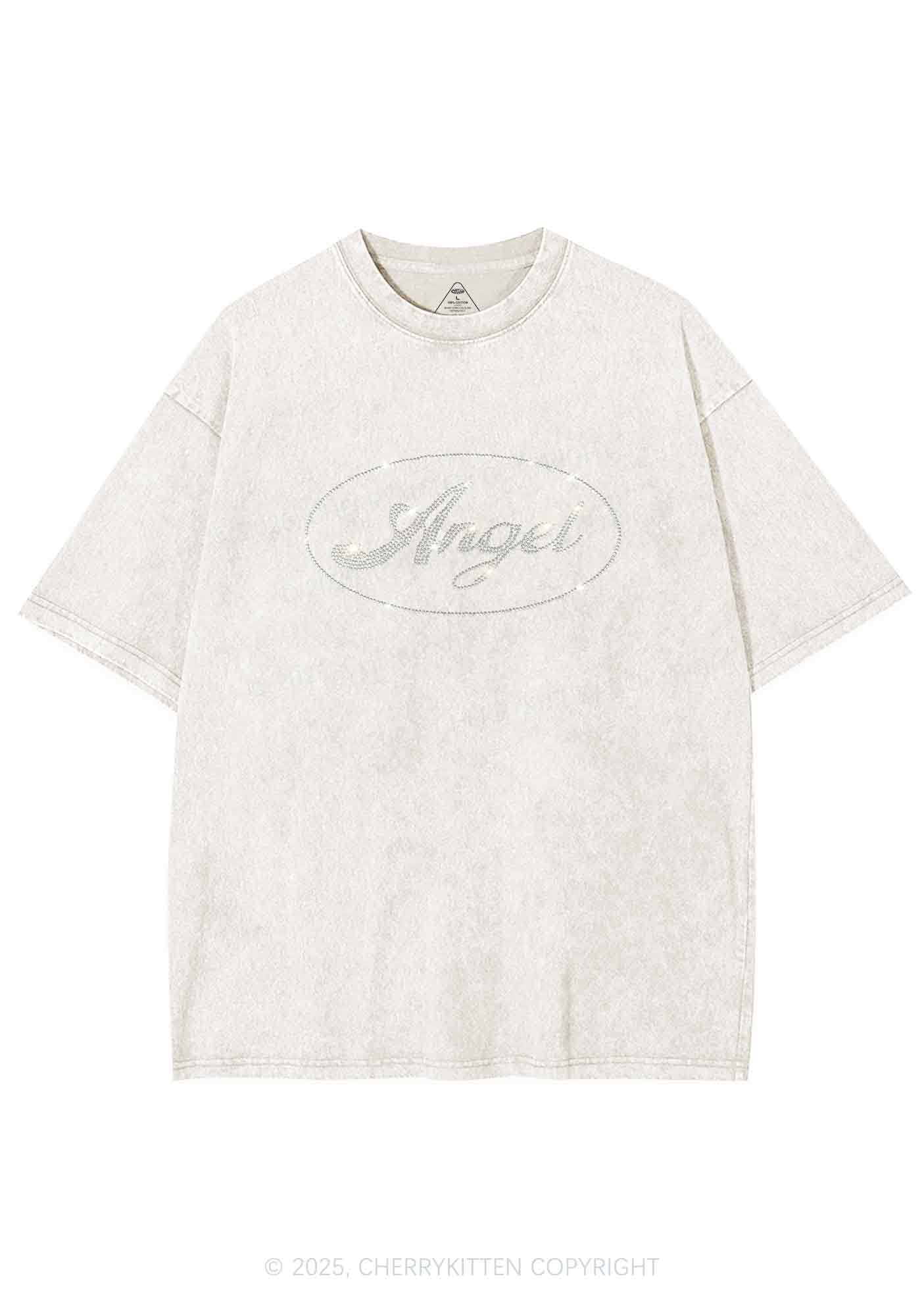 Rhinestone Angel Y2K Shirts Washed Tee Cherrykitten