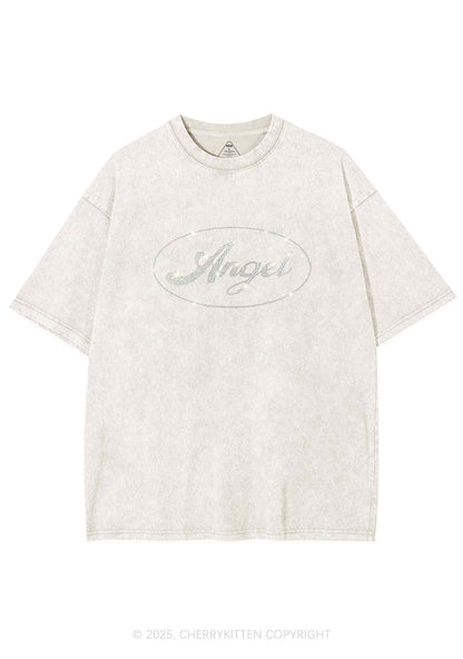 Rhinestone Angel Y2K Shirts Washed Tee Cherrykitten