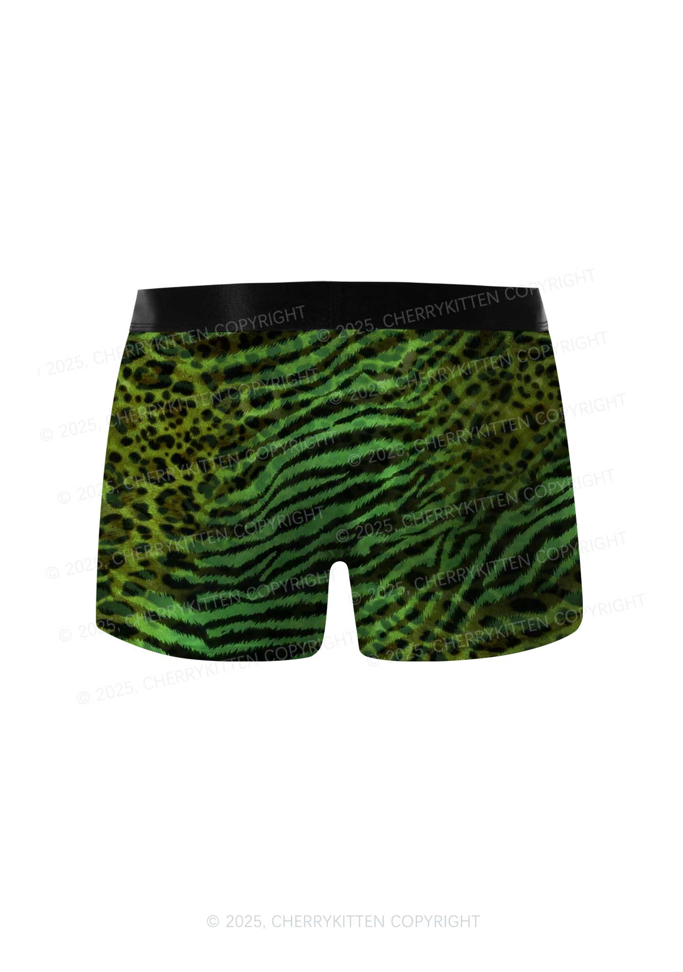 Green Zebra Leopard Pattern St Patricks Y2K Print Men Boxer Briefs Cherrykitten