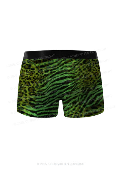 Green Zebra Leopard Pattern St Patricks Y2K Print Men Boxer Briefs Cherrykitten