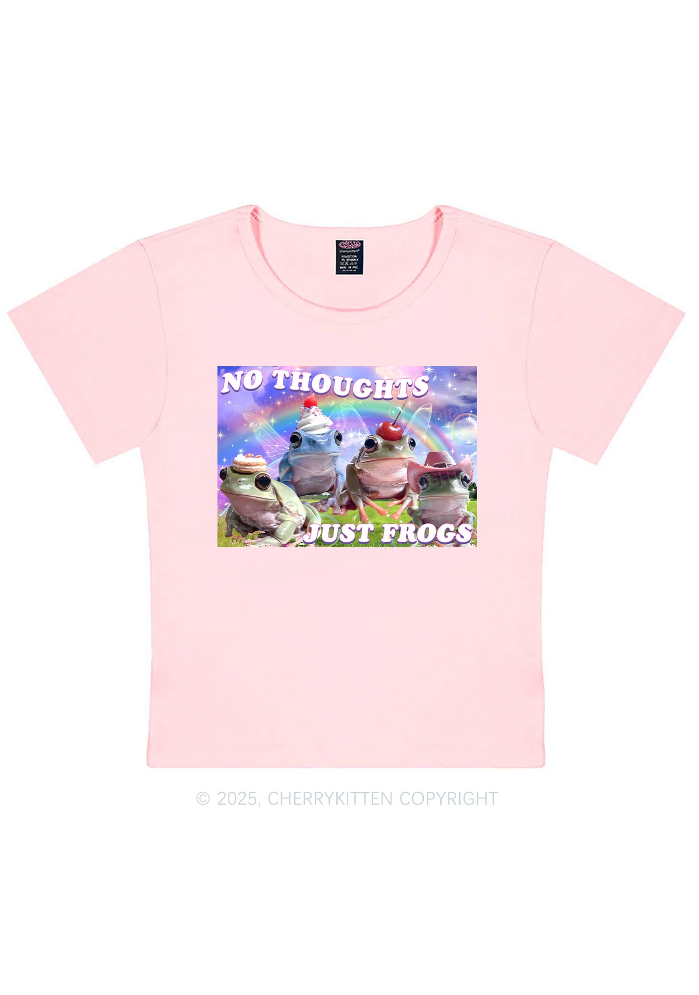 No Thoughts Just Frogs Y2K Baby Tee Cherrykitten