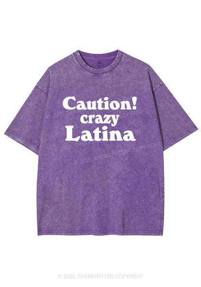 Caution Crazy Latina Y2K Shirts Washed Tee Cherrykitten