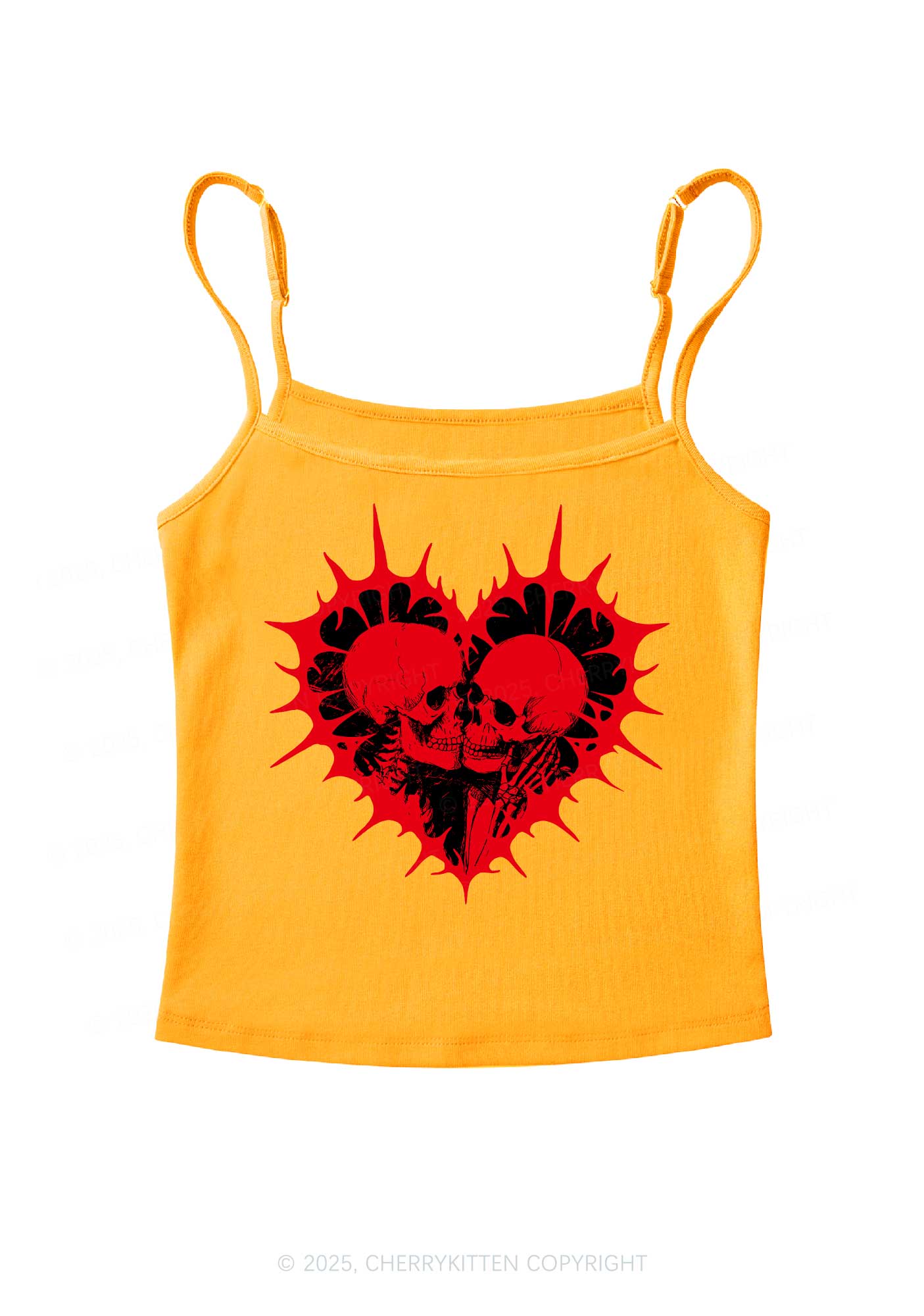 Spiked Heart Skulls Valentine's Day Y2K Spaghetti Strap Cami Cherrykitten