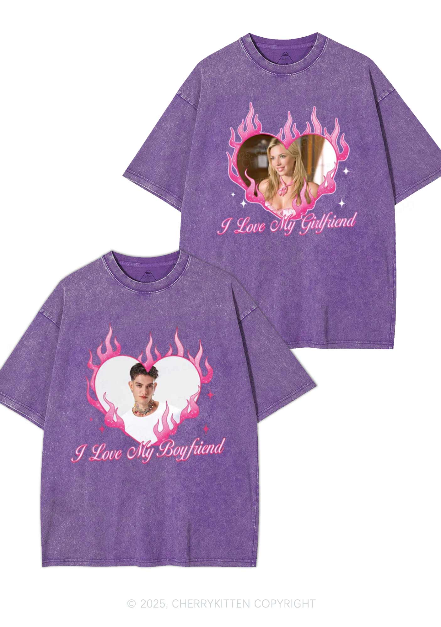Custom I Love My GF BF Y2K Valentine's Day Washed Tee Cherrykitten