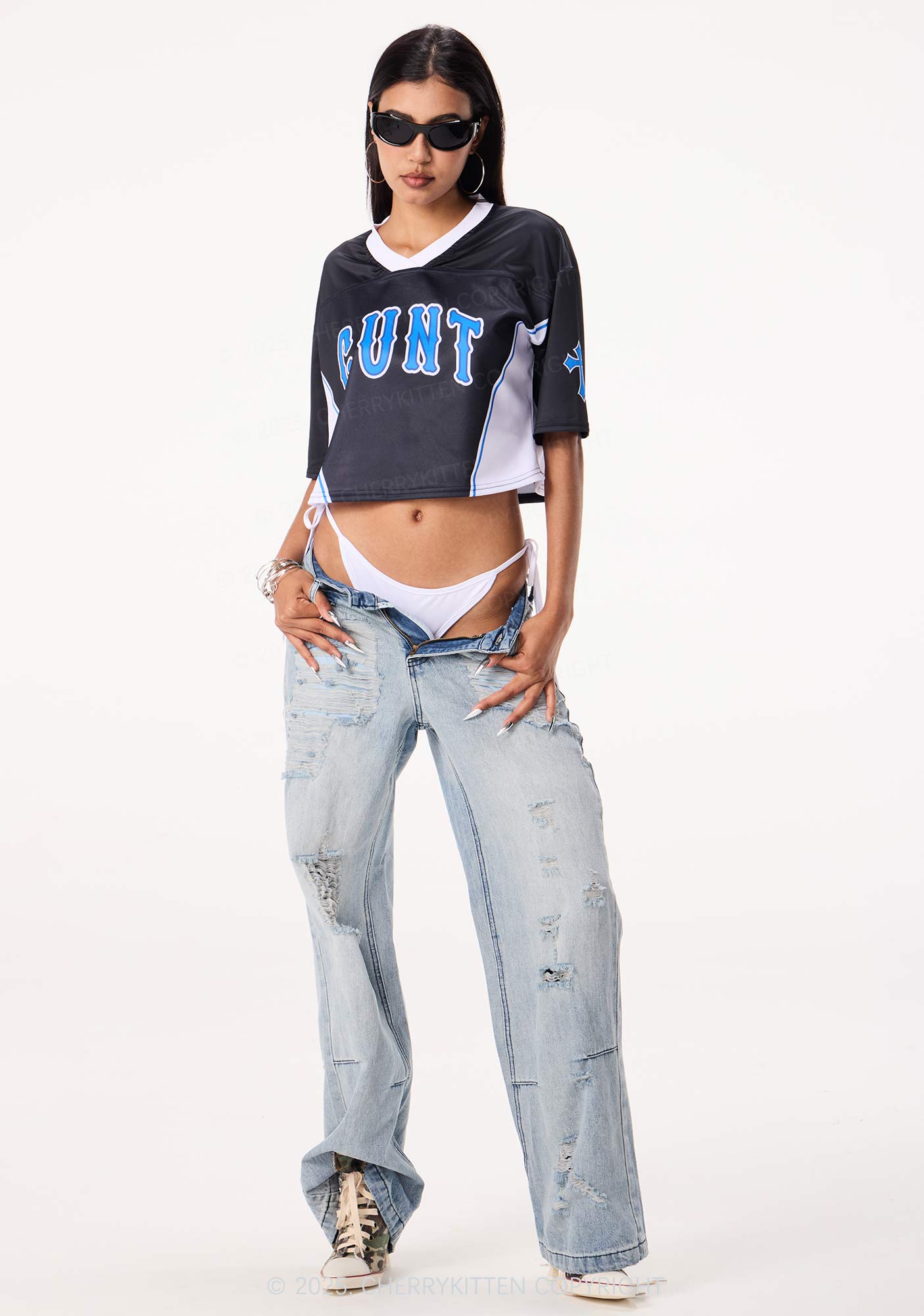 Custom Black Cxxt Y2K Crop Sport Jersey Shirts Cherrykitten