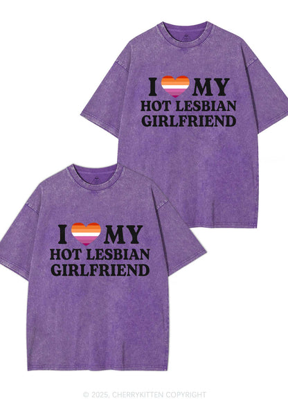 Love My Hot Lesbian GF Y2K Valentine's Day Washed Tee Cherrykitten