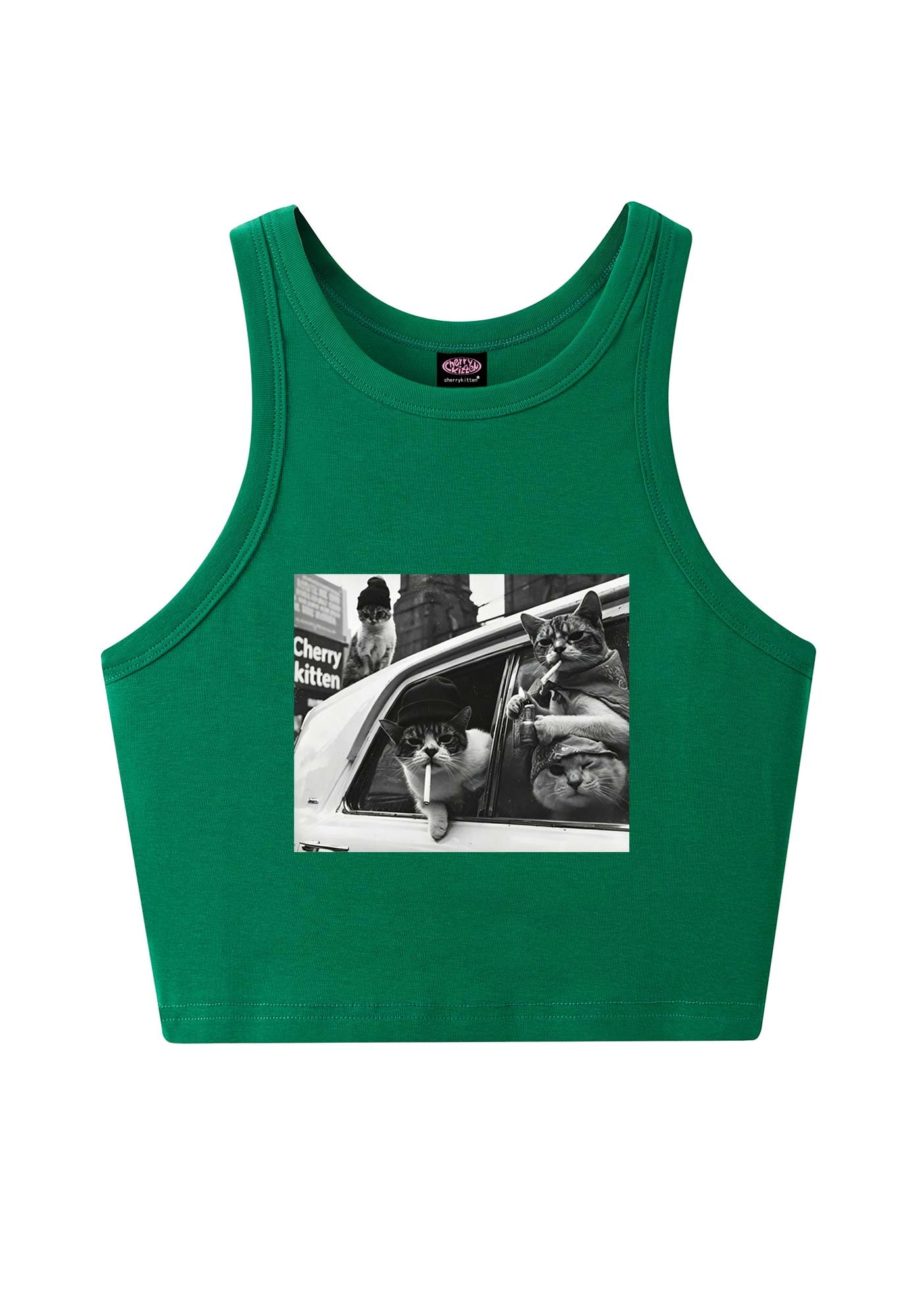 Cats Smoke In Car Y2K Crop Tank Top Cherrykitten