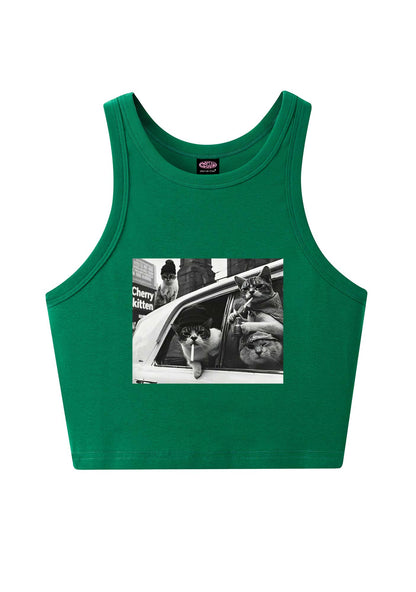 Cats Smoke In Car Y2K Crop Tank Top Cherrykitten