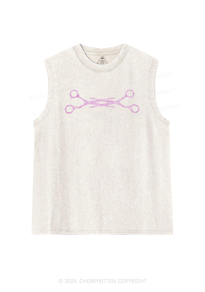 Rhinestone Pink Scissor Pride Y2K Washed Muscle Tank Cherrykitten