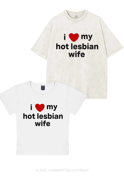 Love My Hot Lesbian Wife Y2K Valentine's Day Couple Shirt Cherrykitten