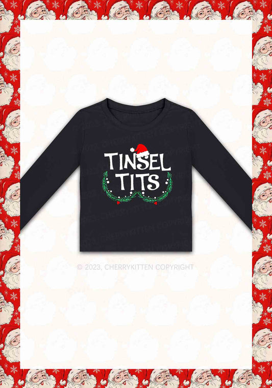 Christmas Hat Tinsel Txts Y2K Long Sleeve Crop Top Cherrykitten