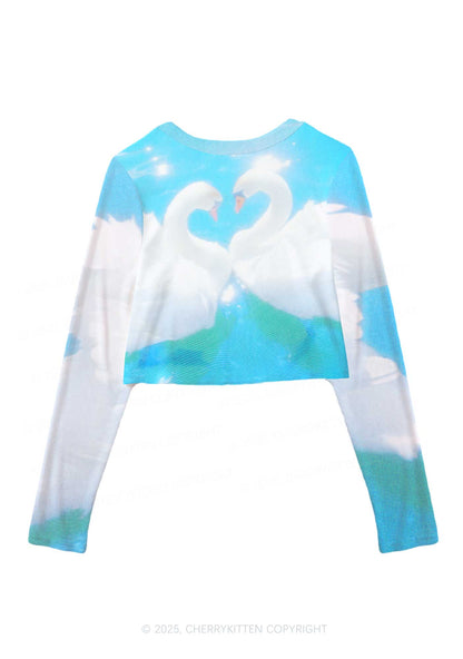 Swan Lovers Y2K Mesh Long Sleeve Crop Top Cherrykitten