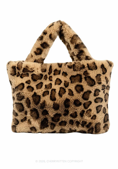 Plush Leopard Handbag Y2K Tote Bags Cherrykitten