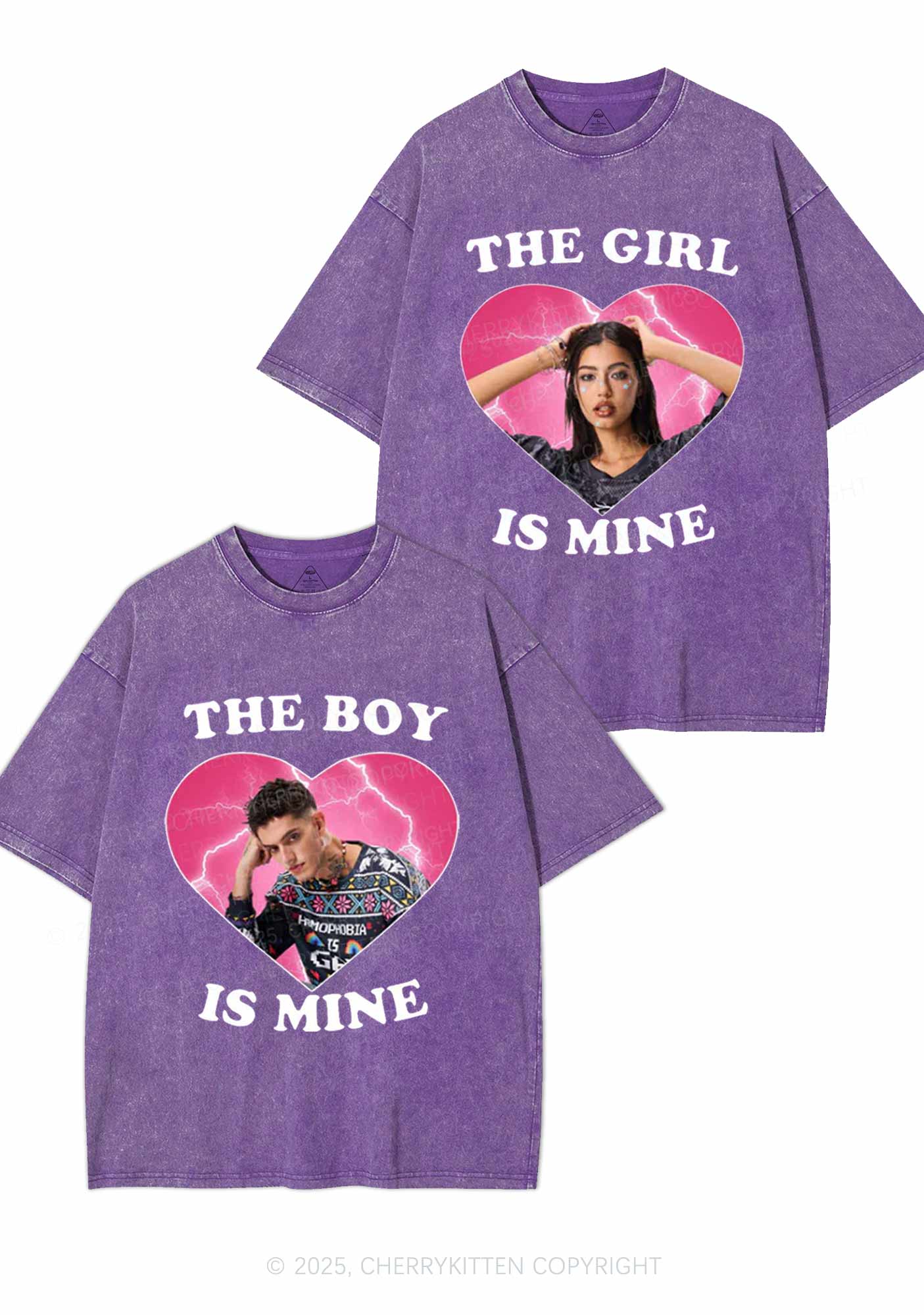 Custom Boy Girl Is Mine Y2K Valentine's Day Washed Tee Cherrykitten