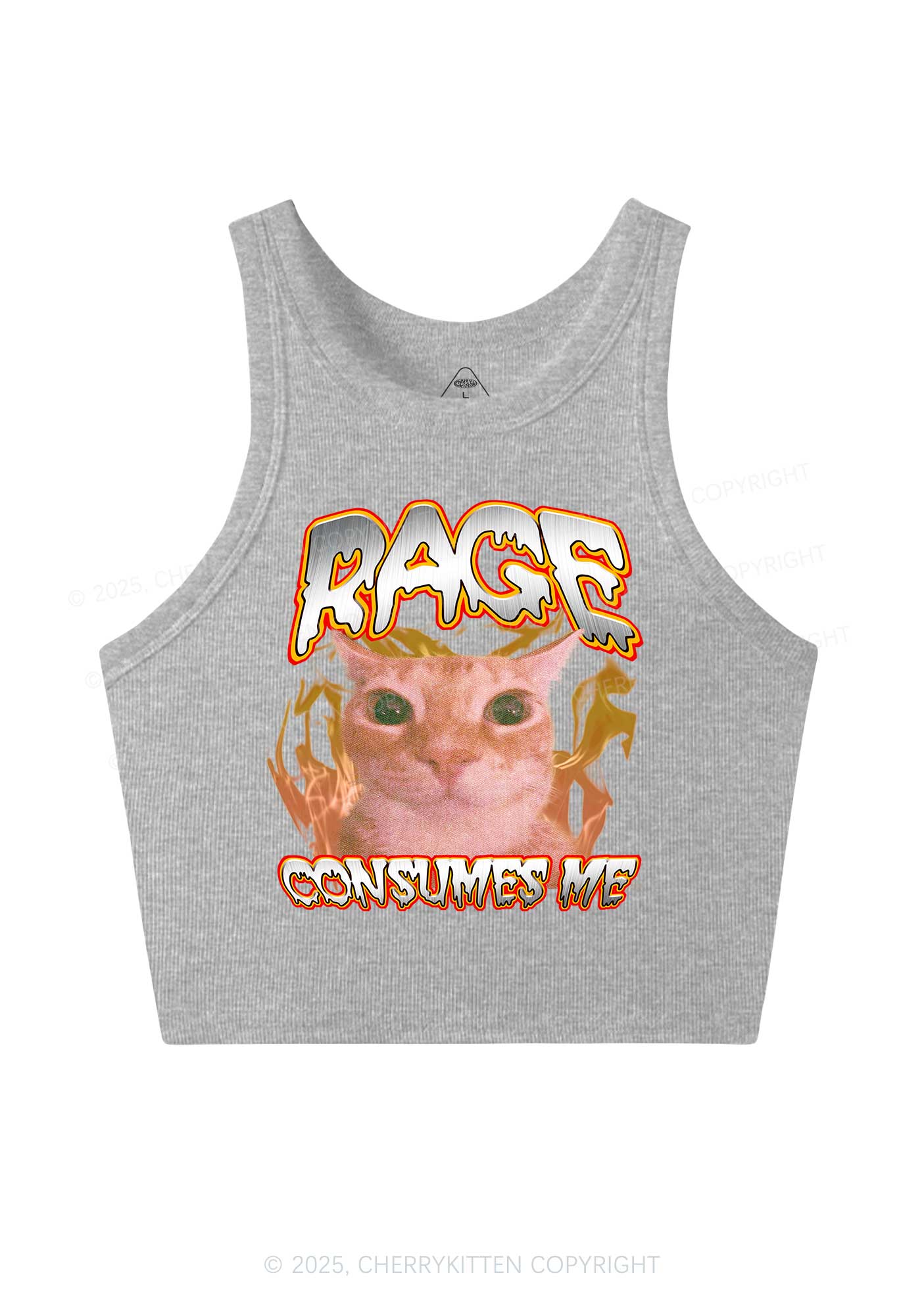 Rage Consumes Me Cat Y2K Crop Tank Top Cherrykitten
