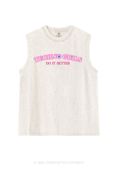 Techno Girl Do Better Y2K Washed Muscle Tank Cherrykitten