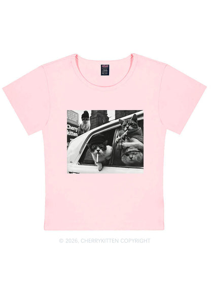 Cats Smoke In Car Y2K Baby Tee Cherrykitten