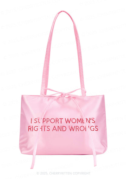 Rhinestone I Support Women Y2K Satin Bags Cherrykitten