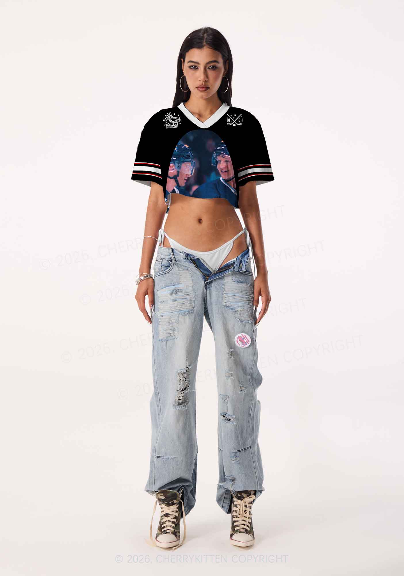 Blue Gaze HR Y2K Crop Sport Jersey Shirts Cherrykitten