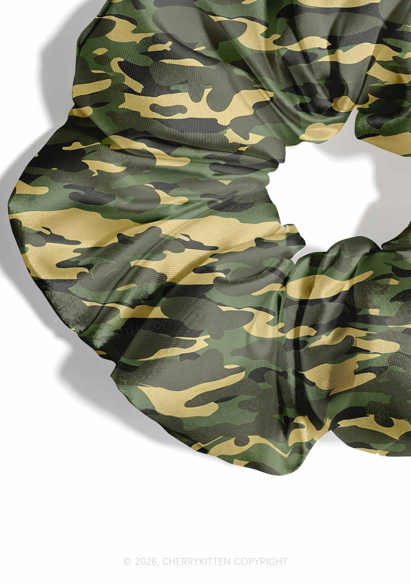 Green Camo Y2K Hair Scrunchie Cherrykitten