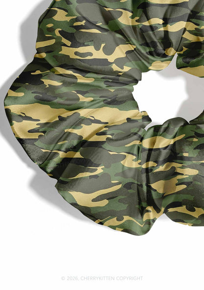 Green Camo Y2K Hair Scrunchie Cherrykitten