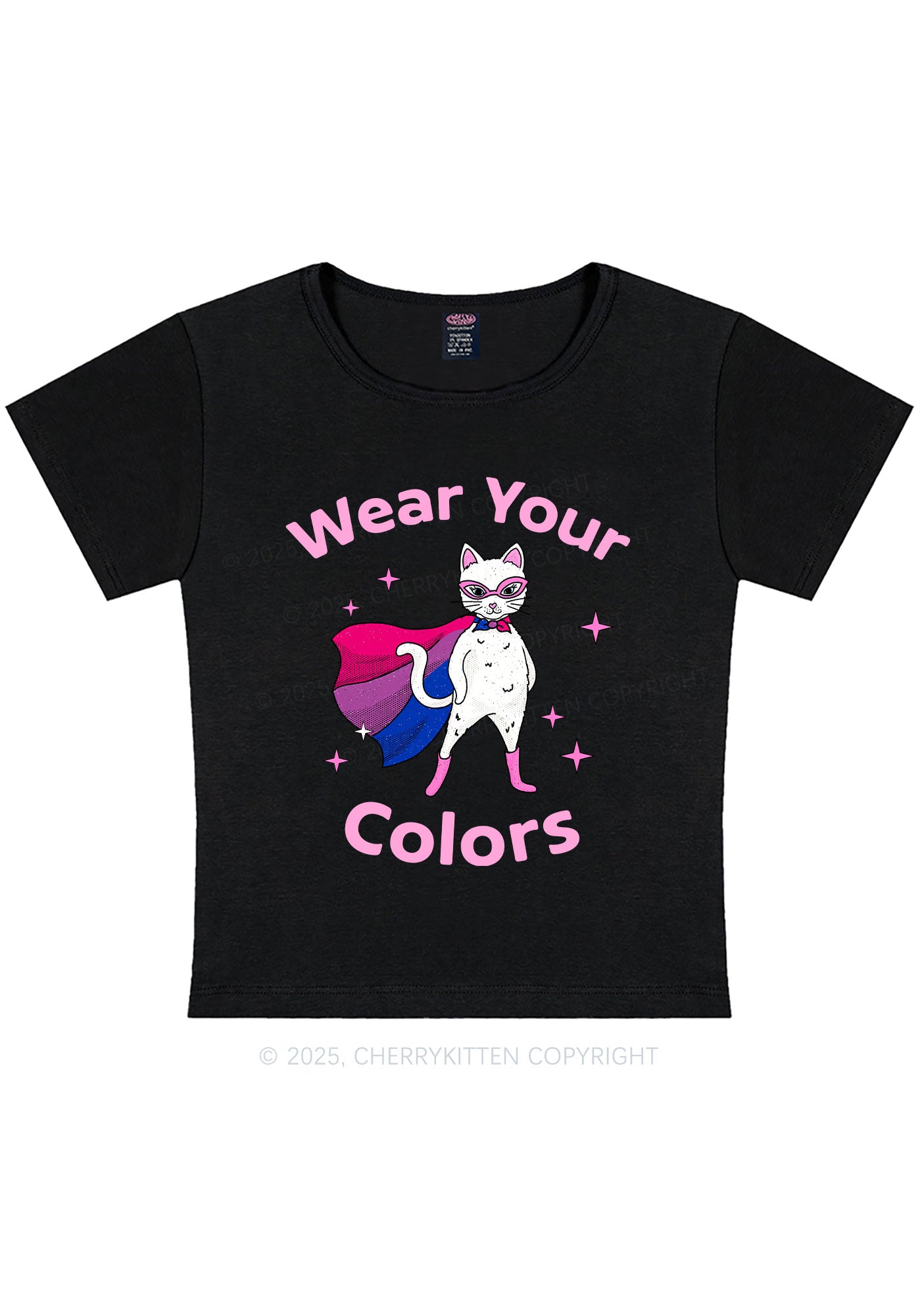 Bisexual Flag Cat Pride Y2K Baby Tee Cherrykitten