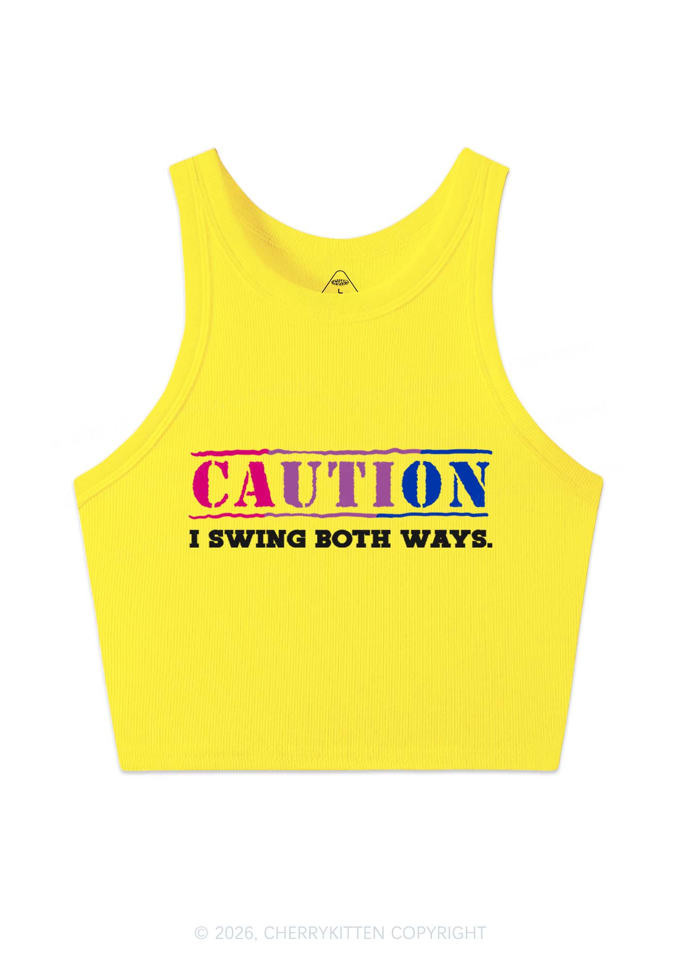 Caution I Swing Both Ways Pride Y2K Crop Tank Top Cherrykitten