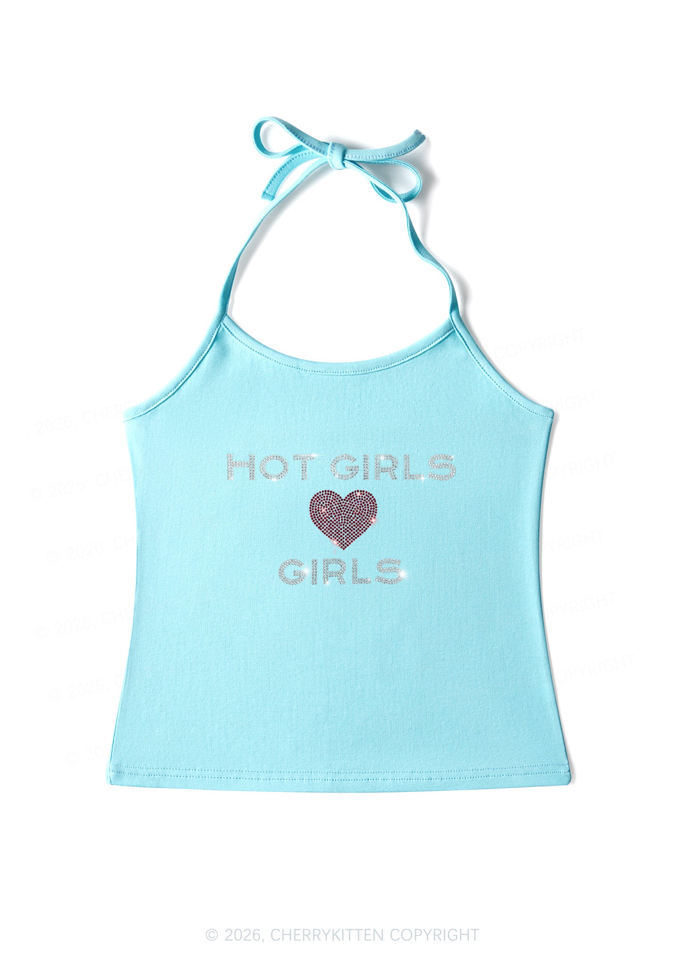Rhinestone Hot Girls Love Girls Pride Y2K Halter Neck Cami Cherrykitten