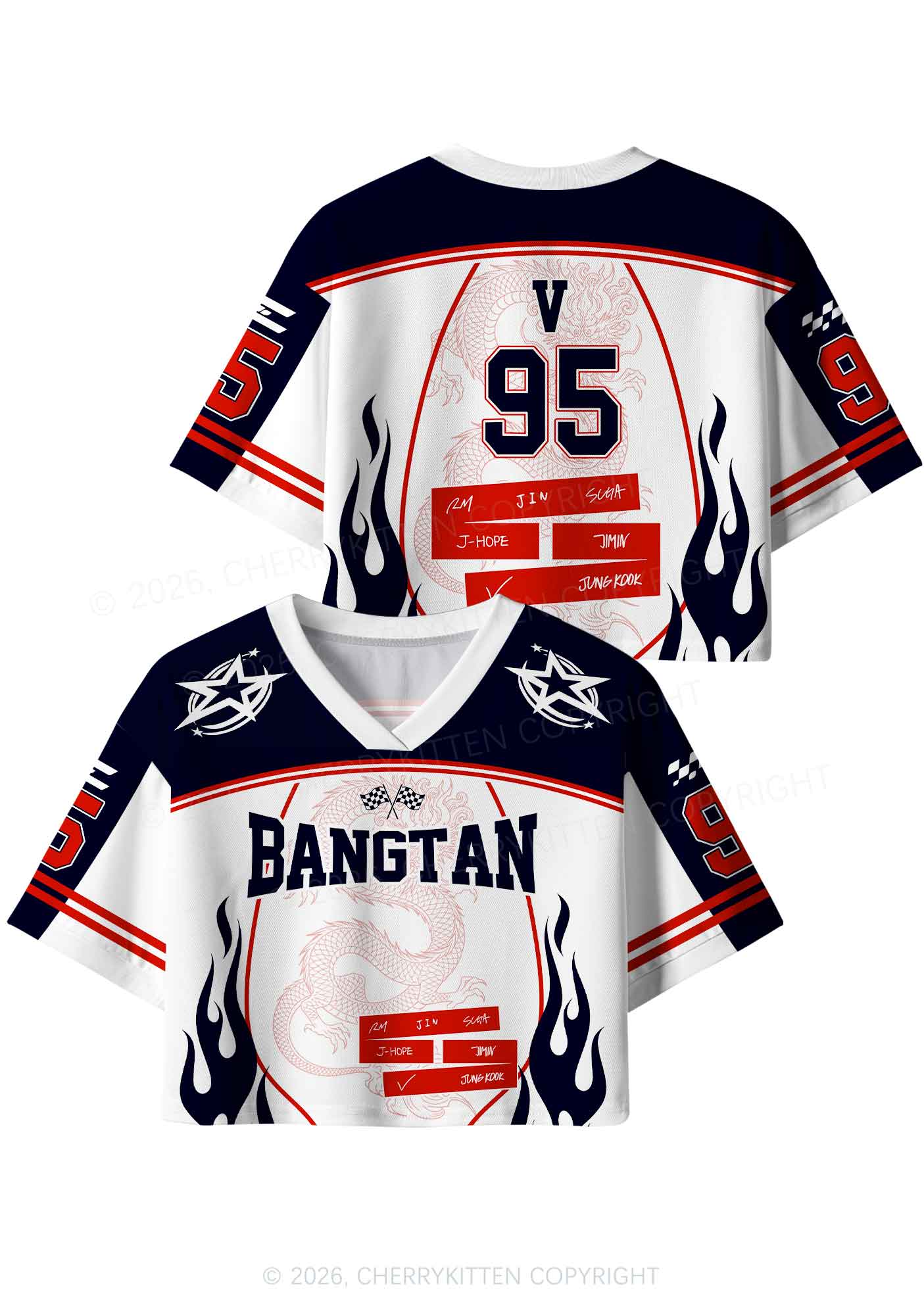 Kpop Red Dragon Y2K Crop Sport Jersey Shirts Cherrykitten