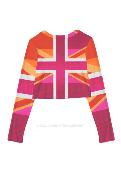 Lesbian Cross Flag Pride Y2K Mesh Long Sleeve Crop Top Cherrykitten