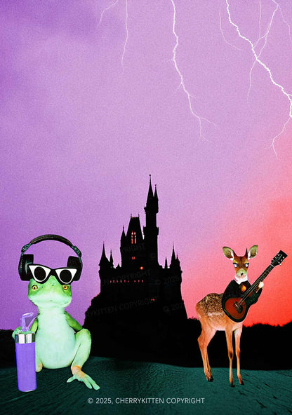 Frog Deer Castle Y2K Mesh Long Sleeve Crop Top Cherrykitten