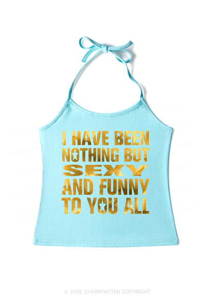 I Have Been Nothing Silver Foil Printed Y2K Halter Neck Cami Cherrykitten
