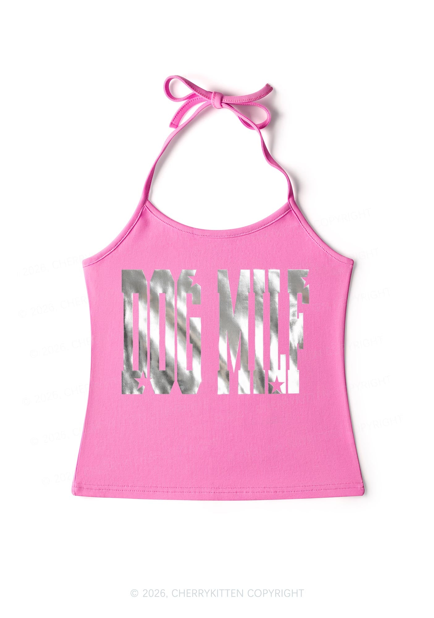 Dog Mxxf Silver Foil Printed Y2K Halter Neck Cami Cherrykitten