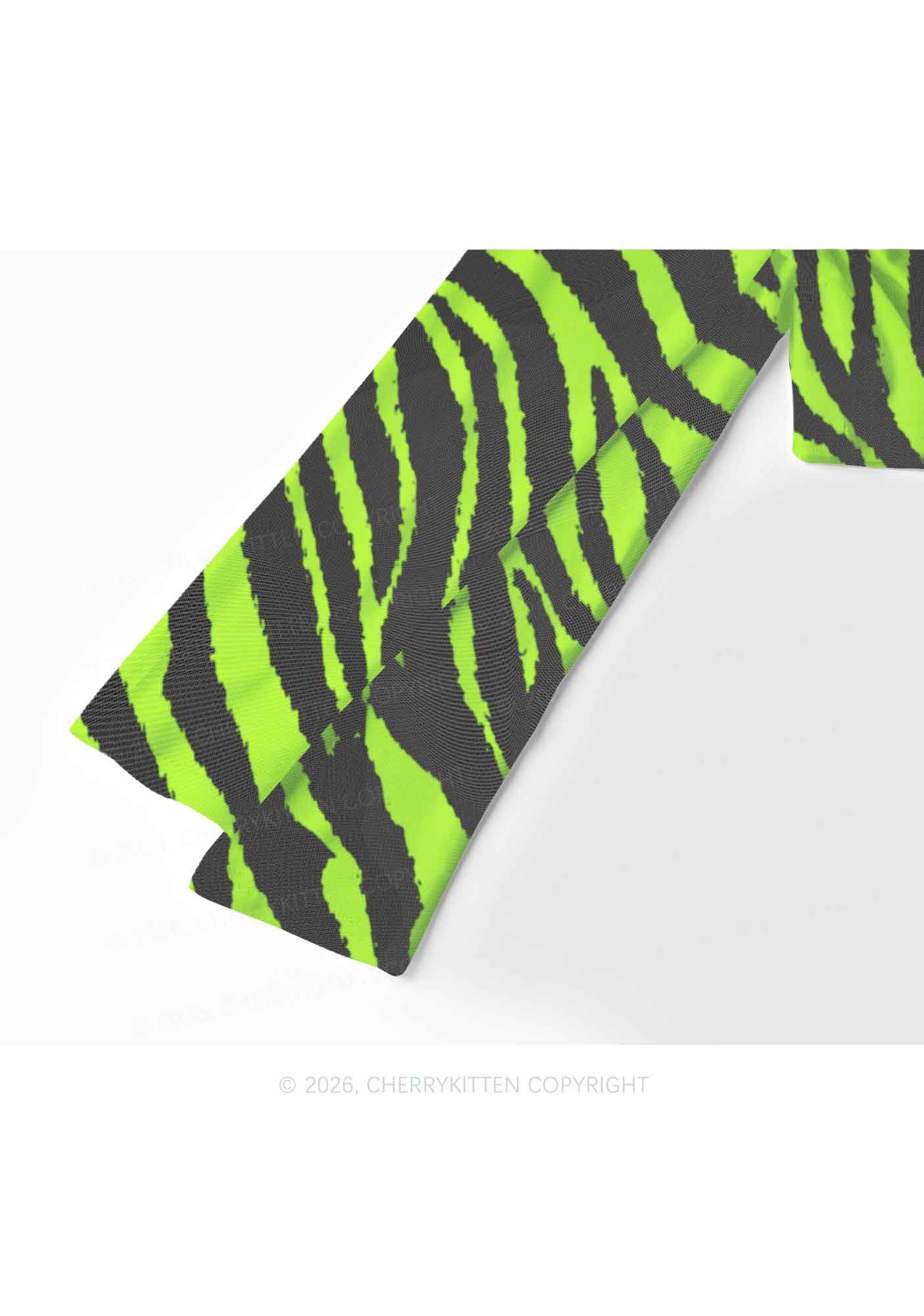 Green Zebra Y2K Mesh Long Sleeve Crop Top Cherrykitten
