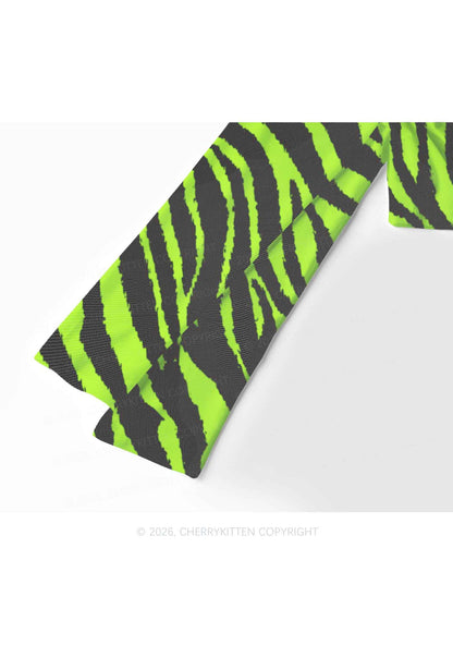 Green Zebra Y2K Mesh Long Sleeve Crop Top Cherrykitten