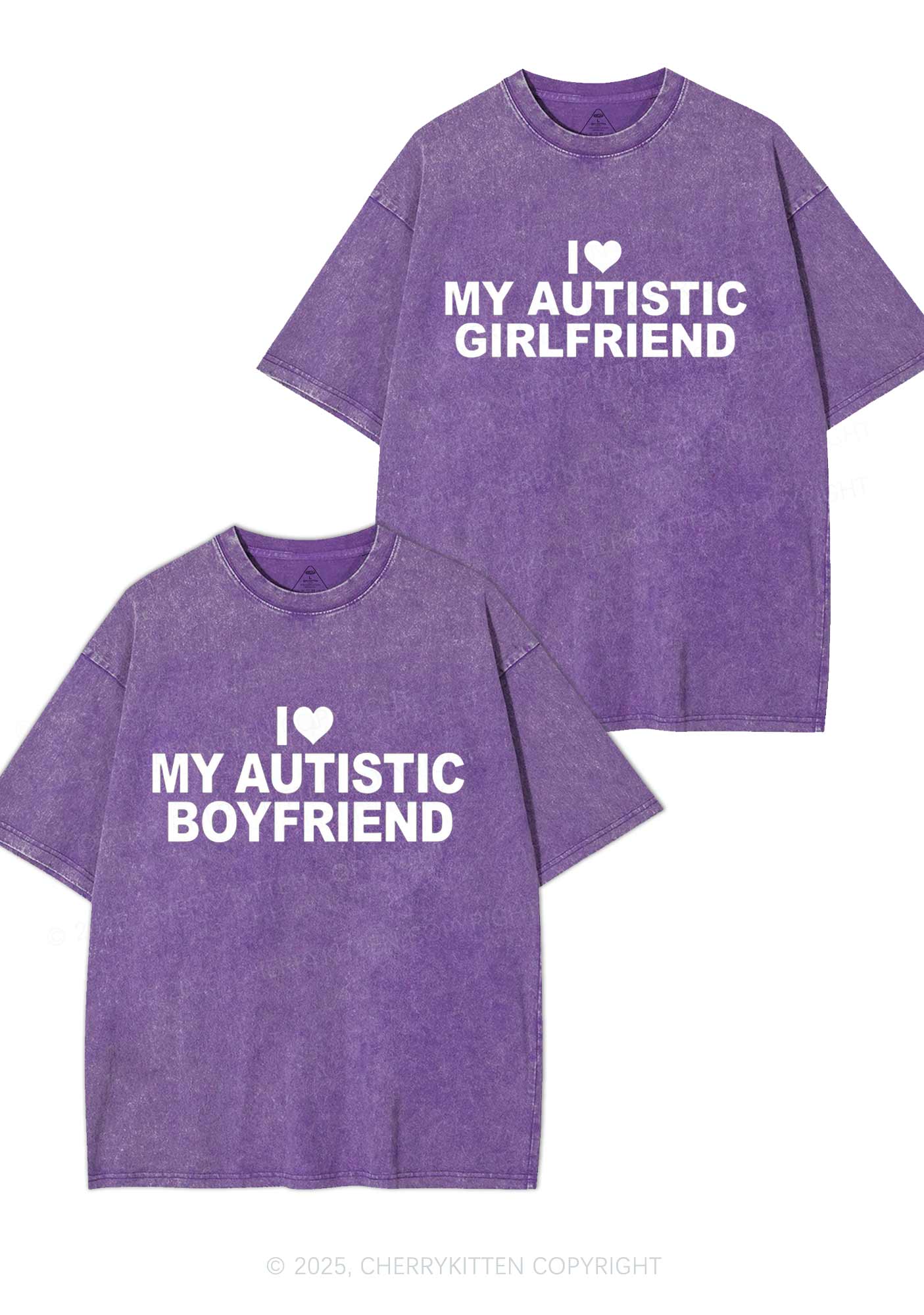 I Love My Autistic GF BF Y2K Valentine's Day Washed Tee Cherrykitten