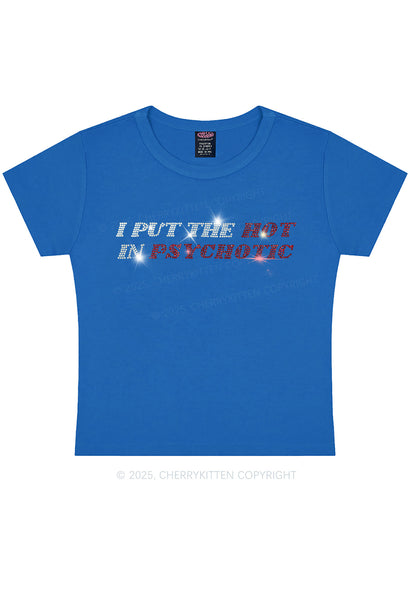 Rhinestone I Put The Hot In Psychotic Y2K Baby Tee Cherrykitten