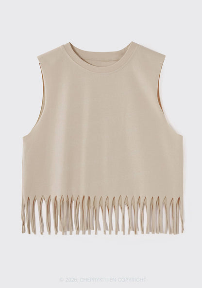Plain Y2K Fringe Tank Top Cherrykitten