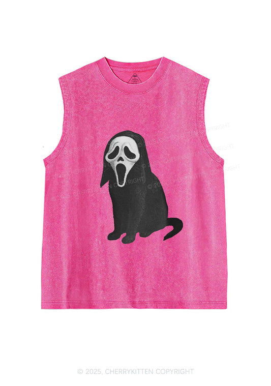 Halloween Ghostcat Y2K Washed Muscle Tank Cherrykitten