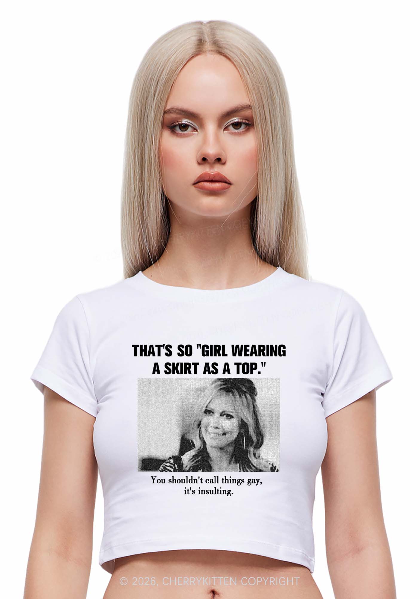 Girl Wearing A Skirt As A Top Y2K Baby Tee Cherrykitten