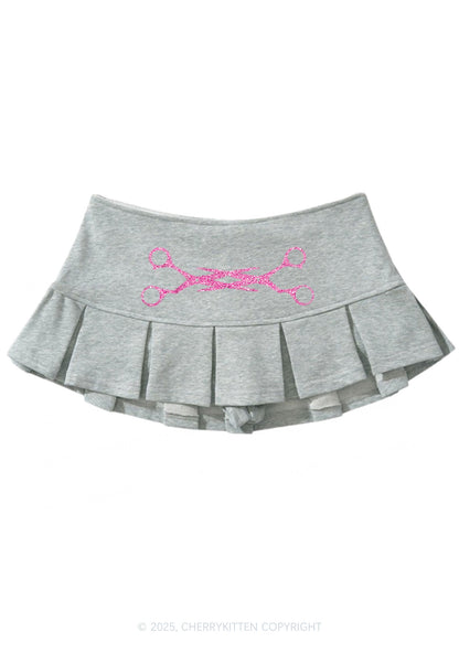 Glitter Pink Scissor Pride Y2K Mini Pleated Skirts Cherrykitten