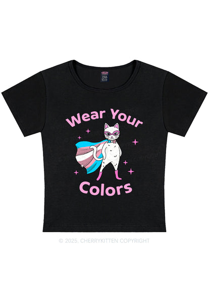 Transgender Flag Cat Pride Y2K Baby Tee Cherrykitten
