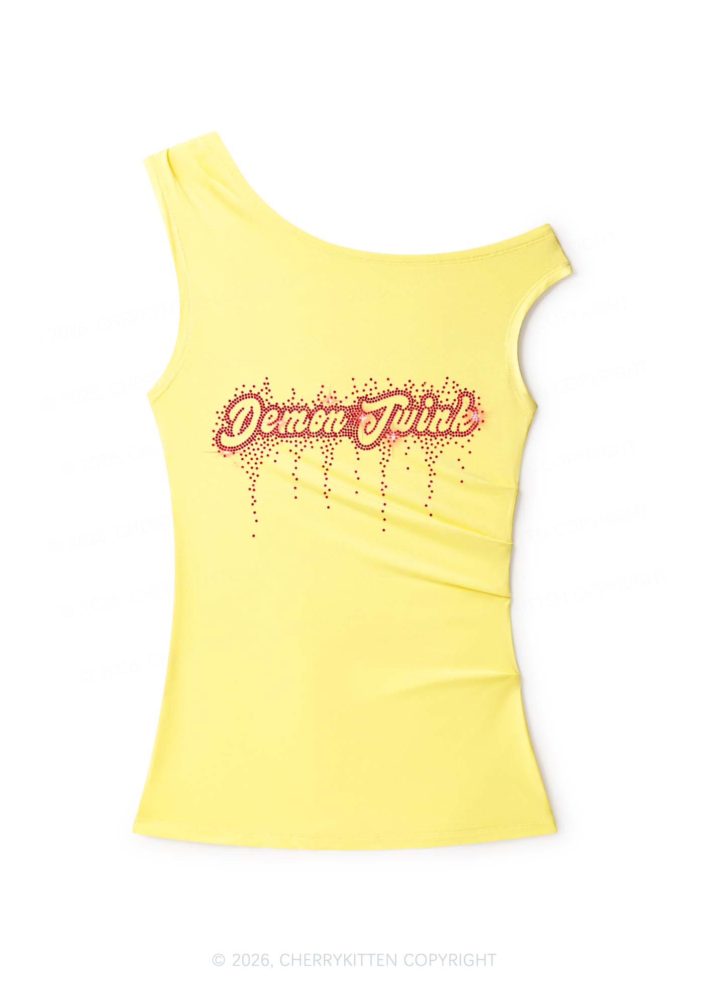 Rhinestone Demon Twink Pride Y2K Off Shoulder Tank Top Cherrykitten