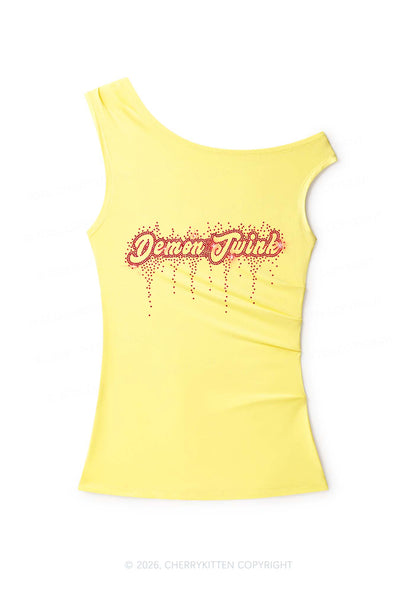 Rhinestone Demon Twink Pride Y2K Off Shoulder Tank Top Cherrykitten