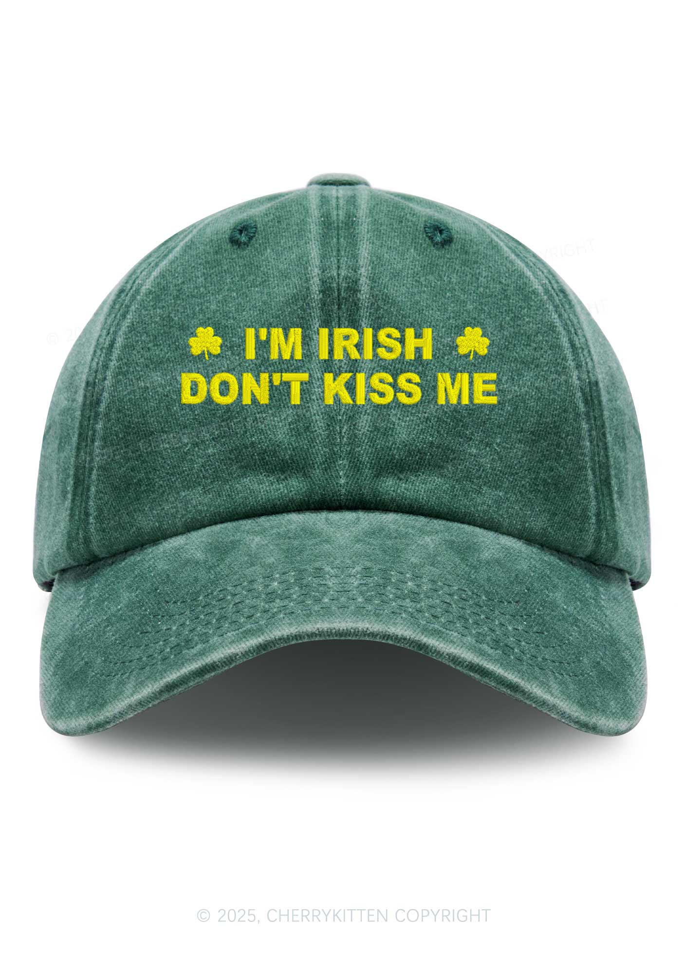 Embroidered Dont Kiss Irish St Patricks Y2K Washed Baseball Cap Cherrykitten