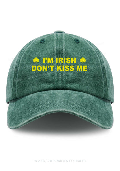 Embroidered Dont Kiss Irish St Patricks Y2K Washed Baseball Cap Cherrykitten