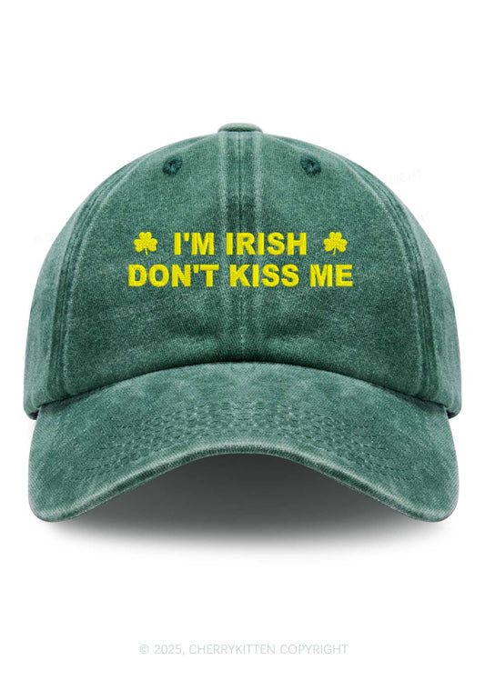 Embroidered Dont Kiss Irish St Patricks Y2K Washed Baseball Cap Cherrykitten