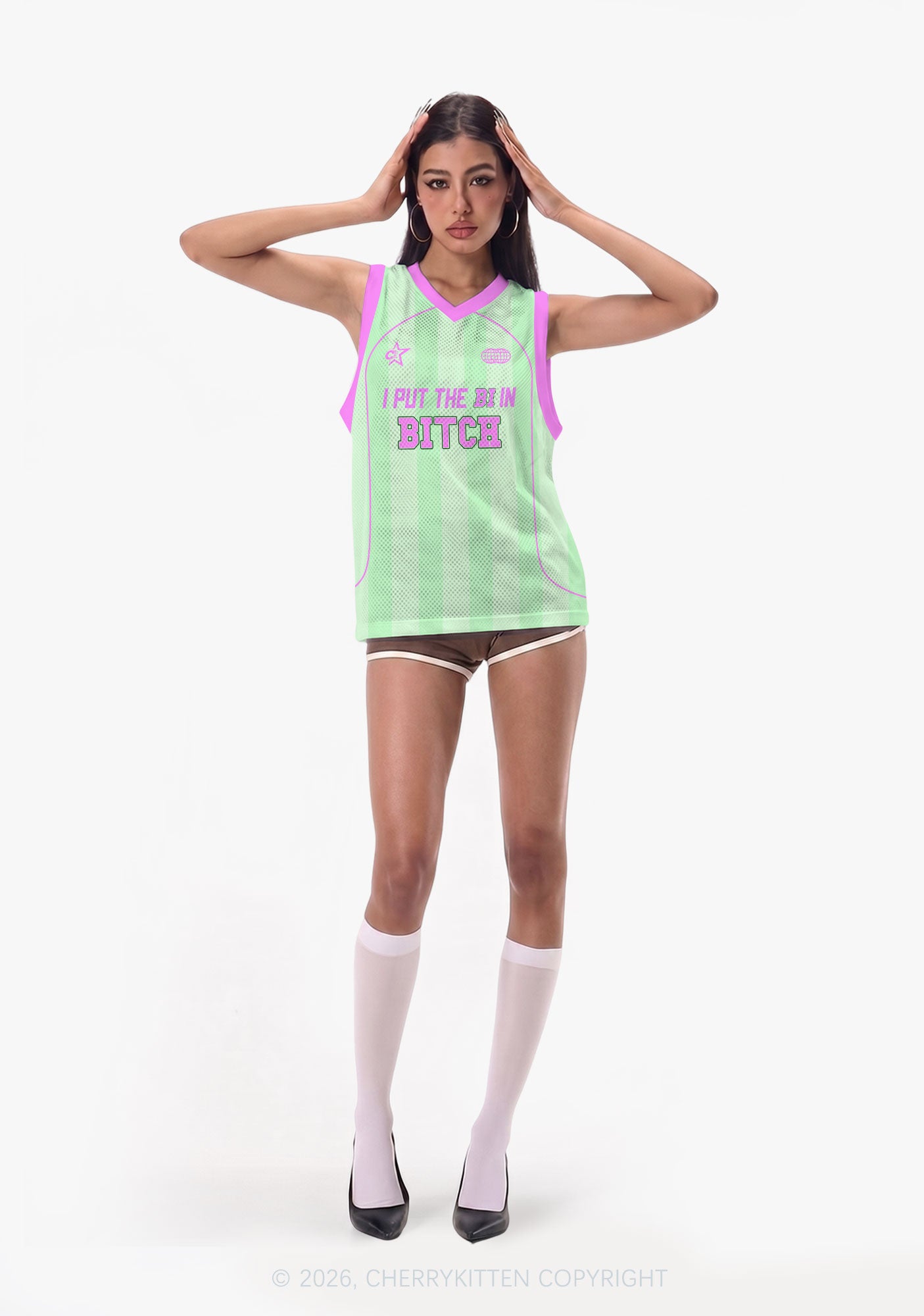 Mint Green I Put The Bi In Bxxch Pride Y2K Sport Jersey Tank Cherrykitten