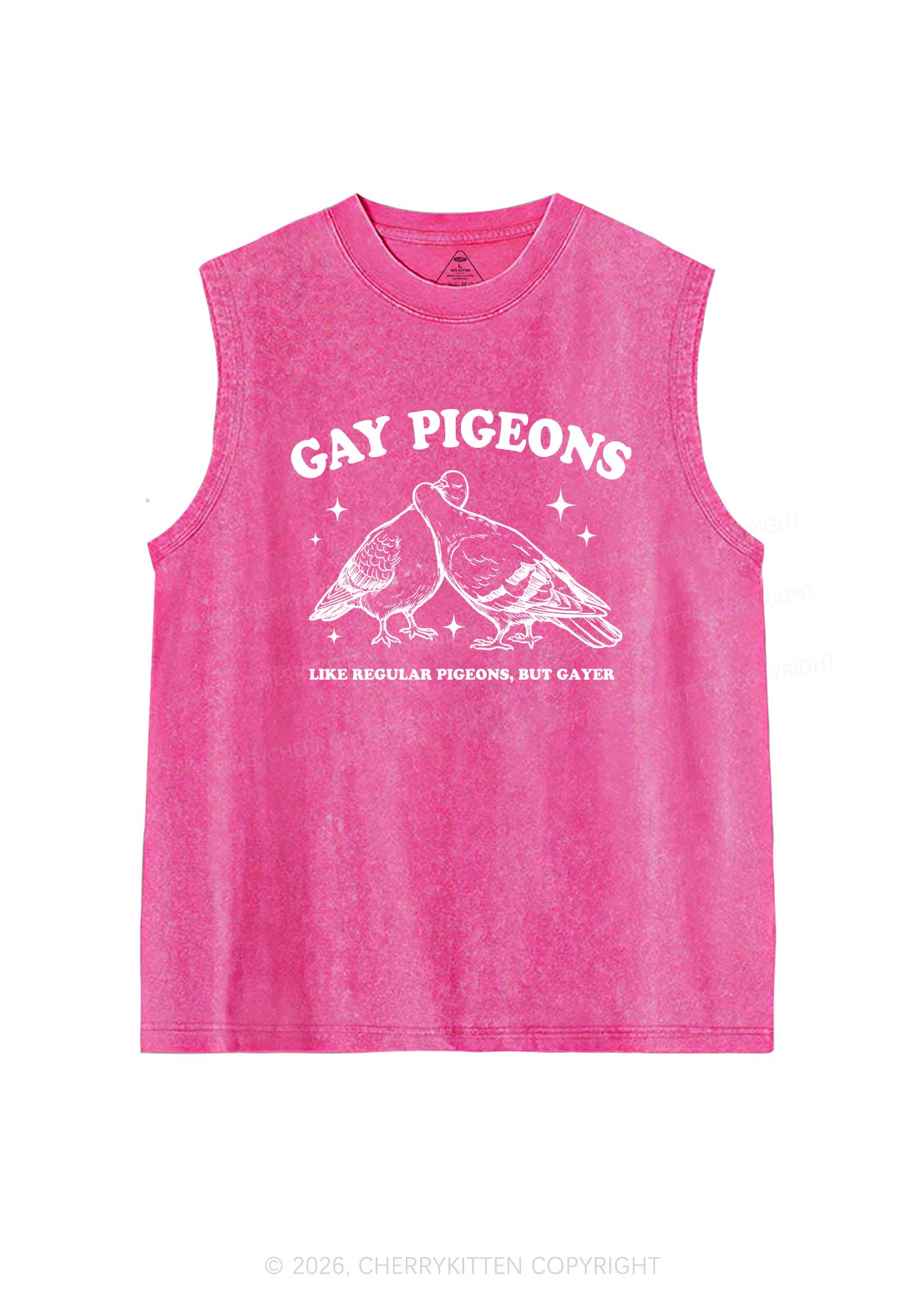 Gay Pigeons Kissing Pride Y2K Washed Muscle Tank Cherrykitten